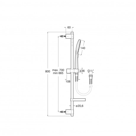 A5B8414C00 Plenum - Душ Комплект Plenum-N с ръчен душ с 3 Функции, тръбно окачване и Държач с Регулируема Височина и Шлаух 1.70 m
